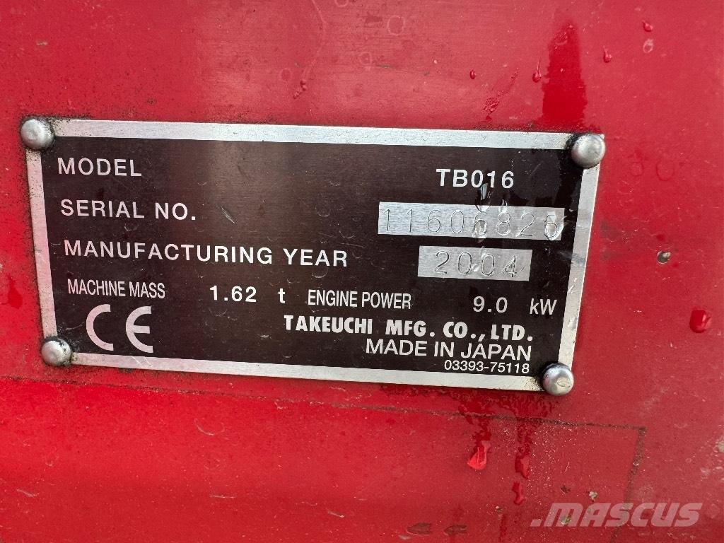Takeuchi TB 016 小型挖土機/掘鑿機<7t(小型挖掘機)