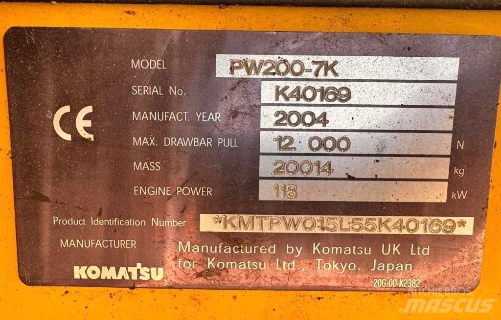 Komatsu PW 200-7K 旋轉式挖土機/掘鑿機/挖掘機