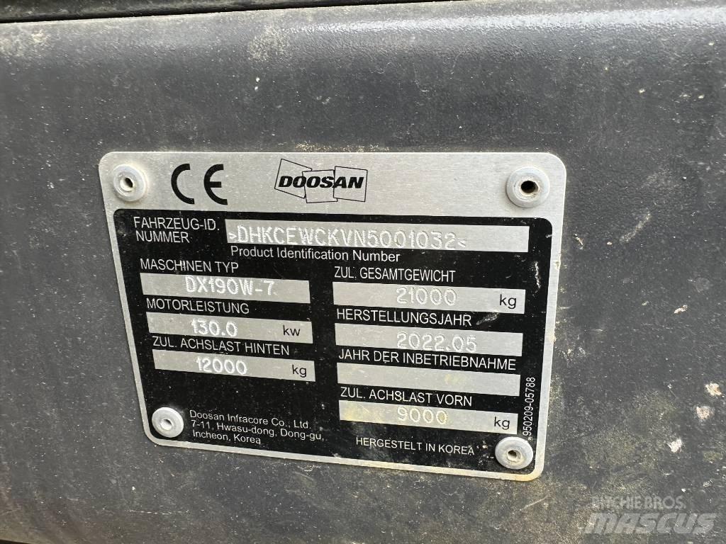 Doosan DX 190 W-7 旋轉式挖土機/掘鑿機/挖掘機