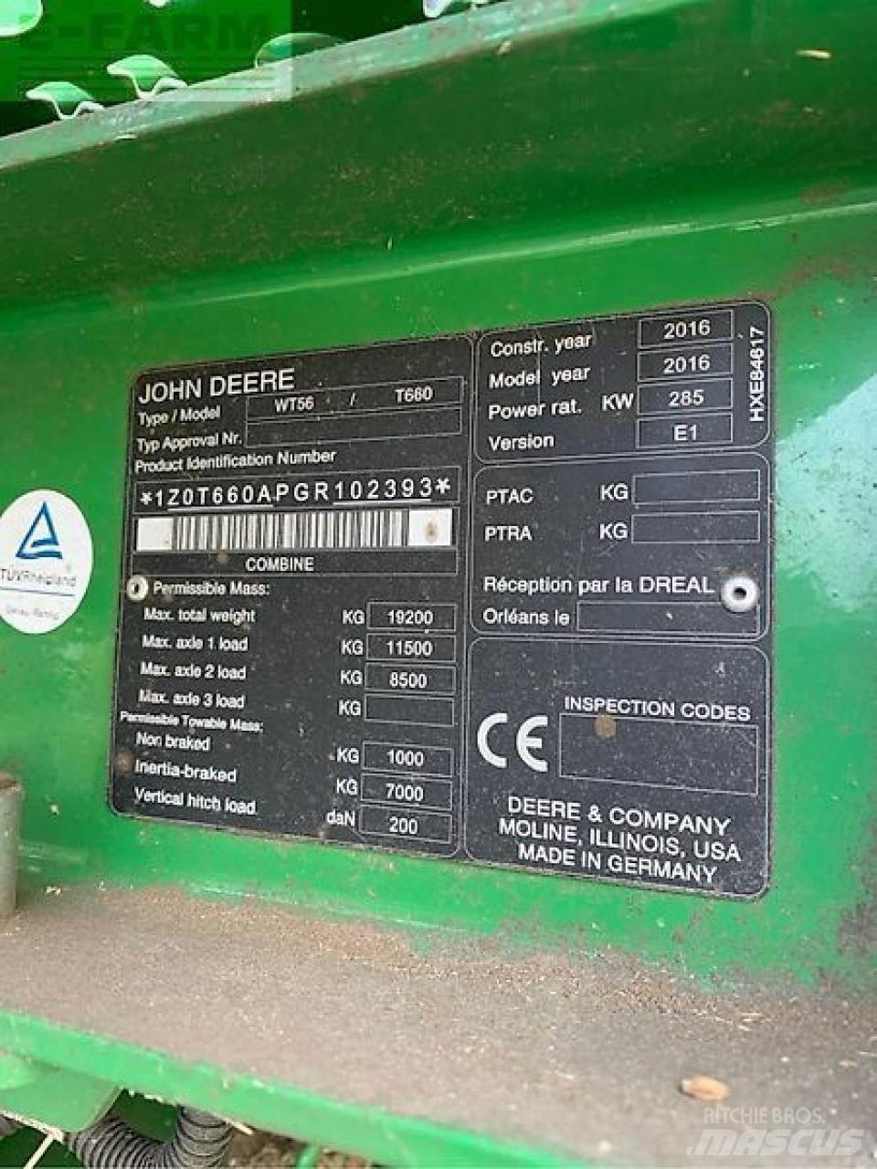 John Deere t660 聯合收穫機
