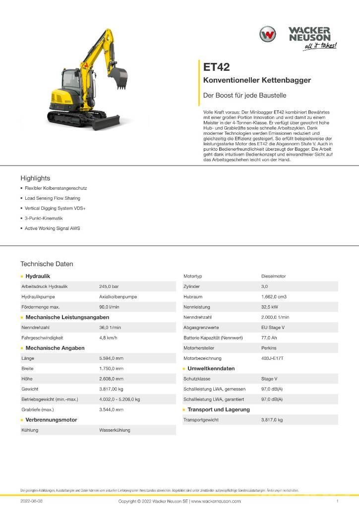 Wacker Neuson ET 42 履帶式 挖土機/掘鑿機/挖掘機