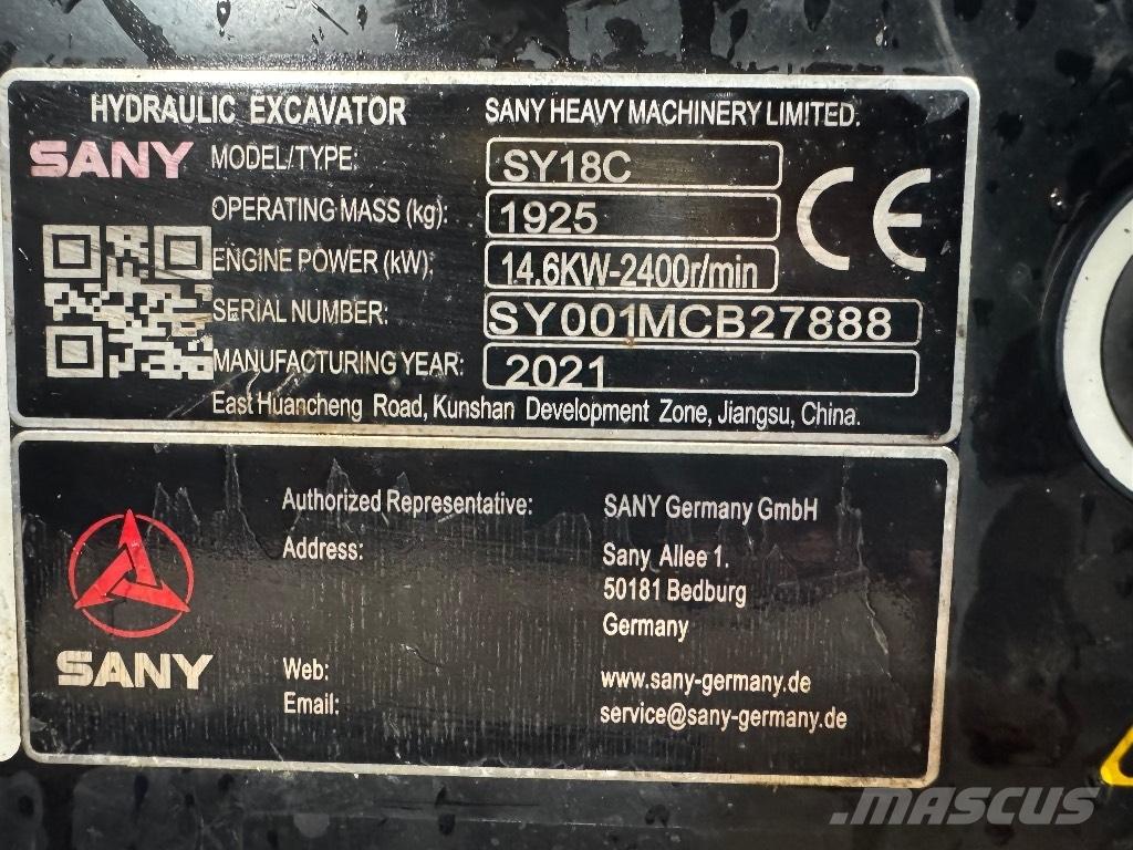 Sany SY 18 C 小型挖土機/掘鑿機<7t(小型挖掘機)