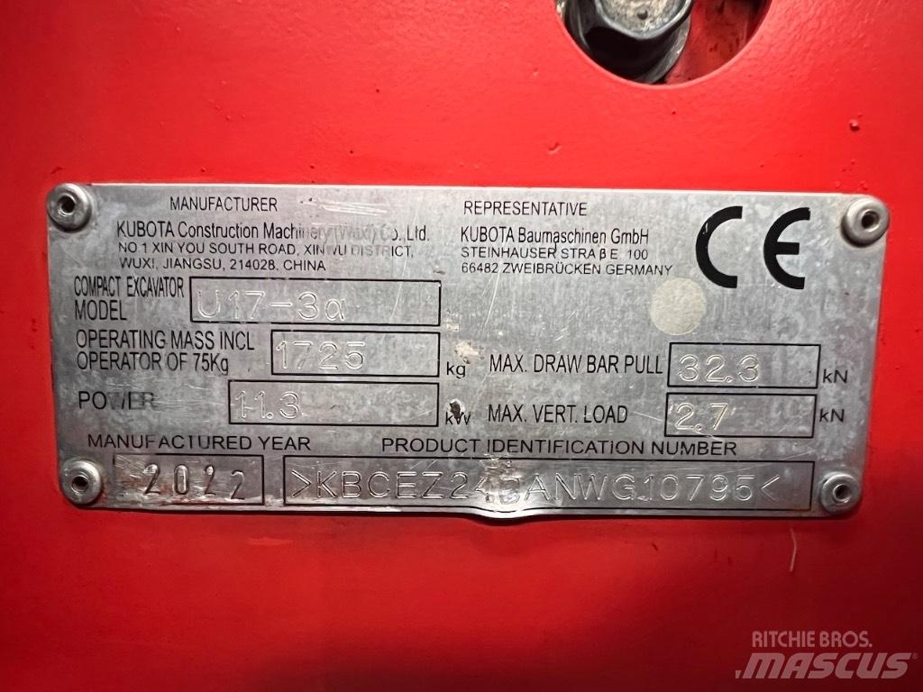 Kubota U 17-3 小型挖土機/掘鑿機<7t(小型挖掘機)