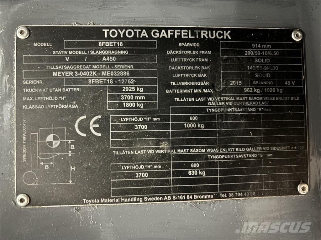 Toyota 8FBET18 電動堆高機