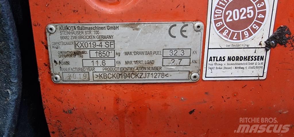 Kubota KX 019-4 小型挖土機/掘鑿機<7t(小型挖掘機)