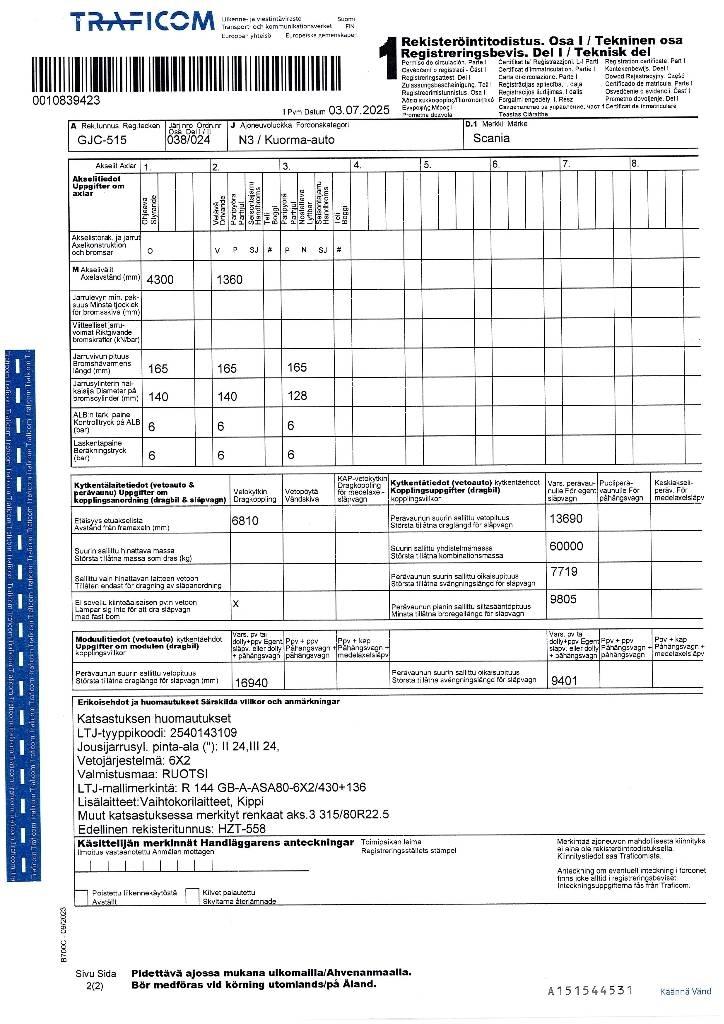 Scania R 144 吊鉤式起重車
