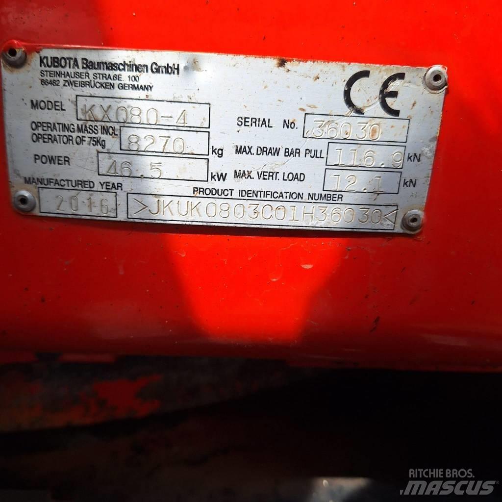 Kubota KX080-4 中型挖土機/掘鑿機/挖掘機 7t-12t