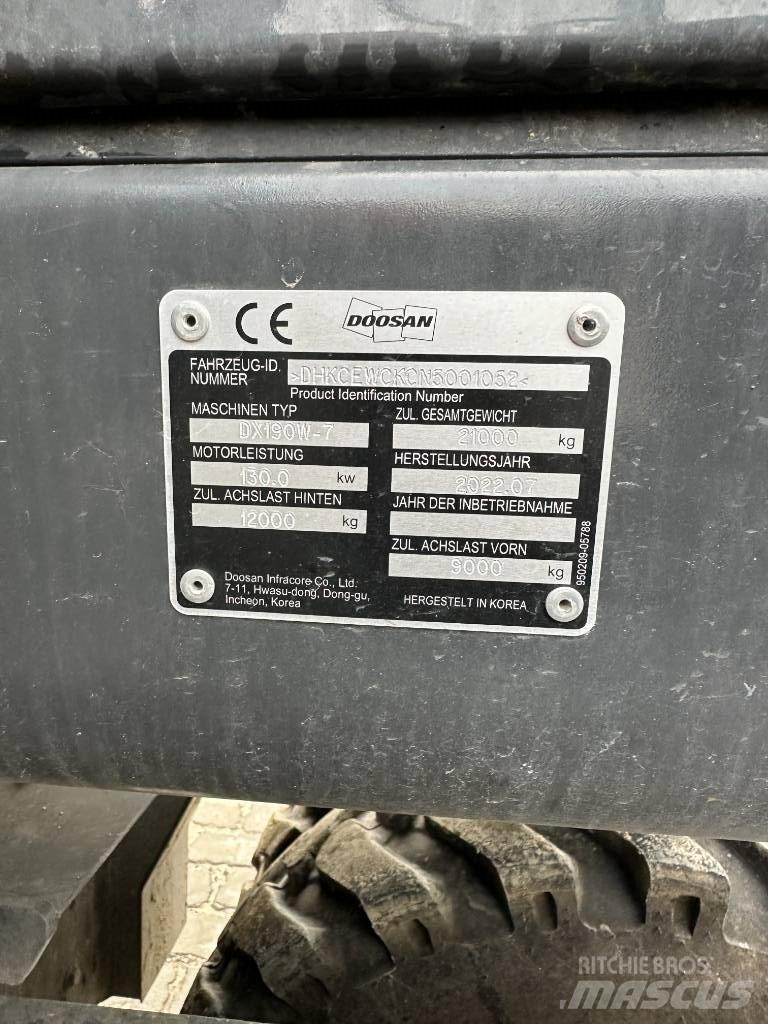 Doosan DX 190 W-7 旋轉式挖土機/掘鑿機/挖掘機