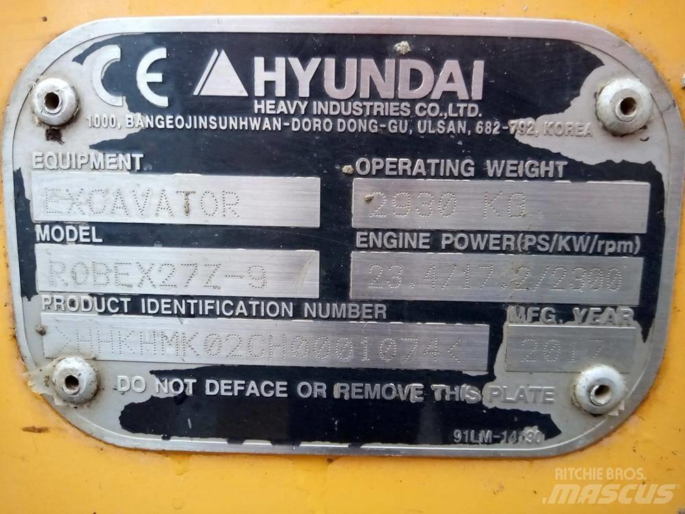 Hyundai Robex 27Z-9 小型挖土機/掘鑿機<7t(小型挖掘機)