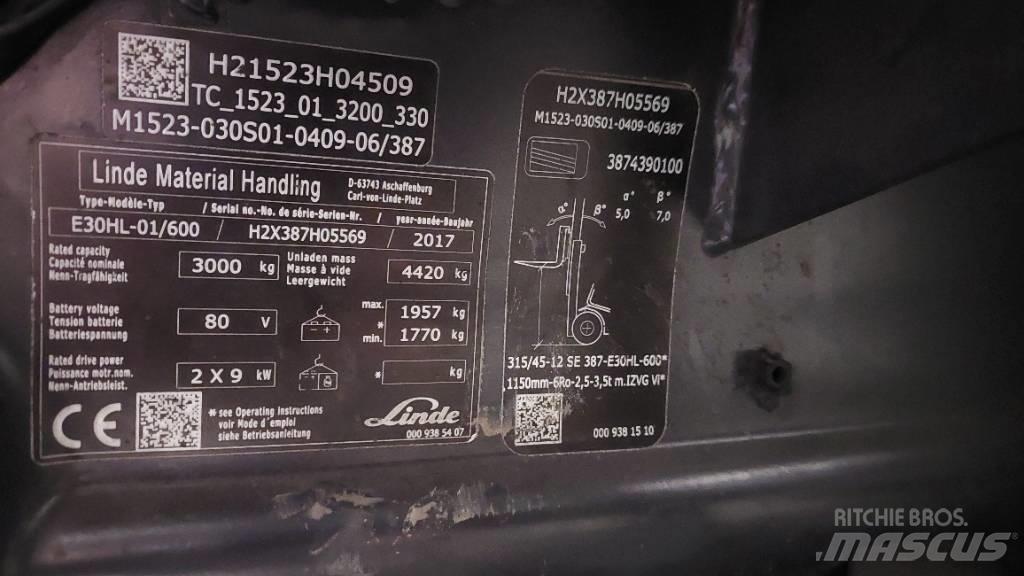 Linde E 30HL-01/600 電動堆高機