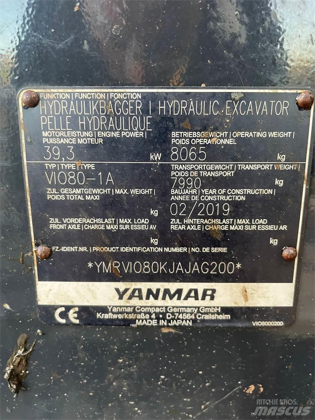 Yanmar Vio 80-1A 小型挖土機/掘鑿機<7t(小型挖掘機)