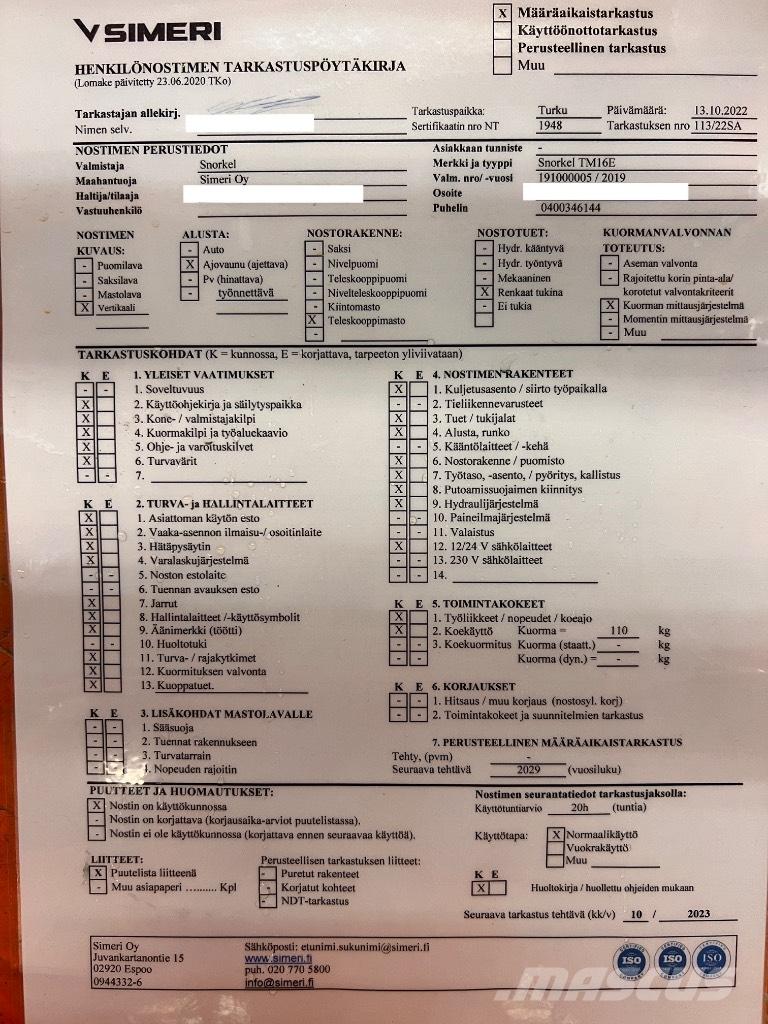 Snorkel tm 16E 剪式升降機