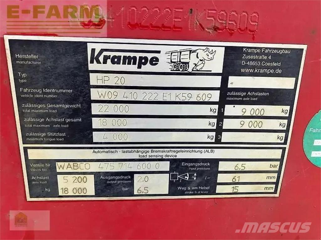 Krampe hp 20 通用型拖車