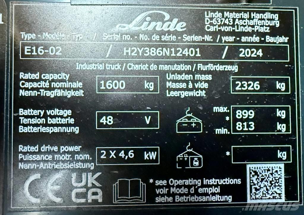 Linde E16/386-02 電動堆高機
