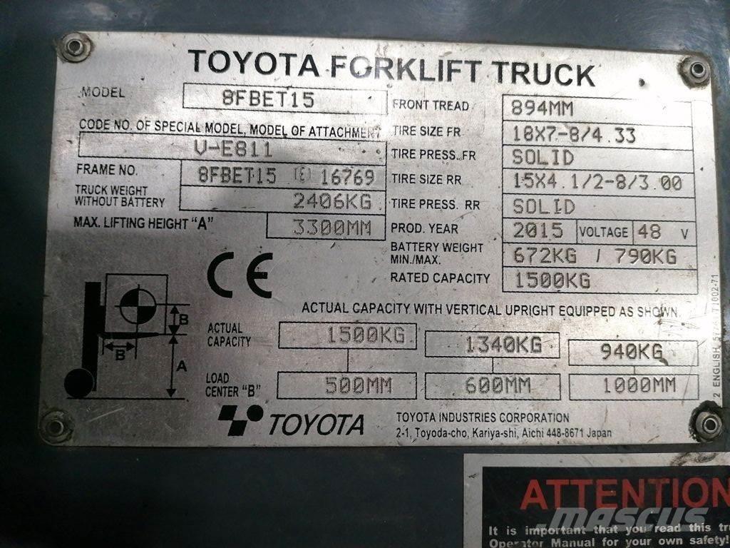 Toyota 8FBET15 電動堆高機