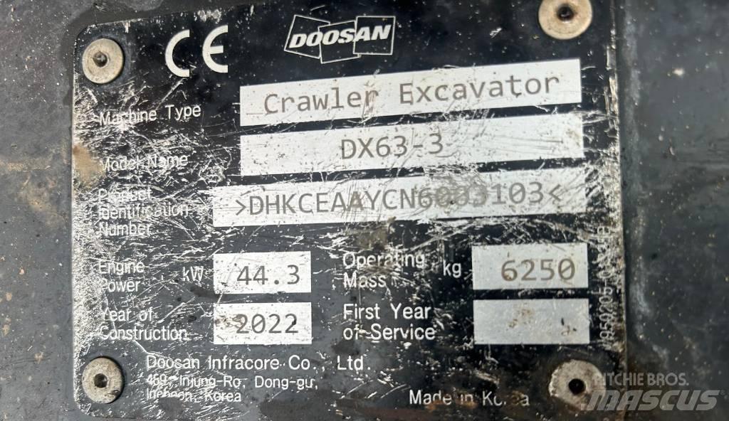 Doosan DX 63-3 履帶式 挖土機/掘鑿機/挖掘機