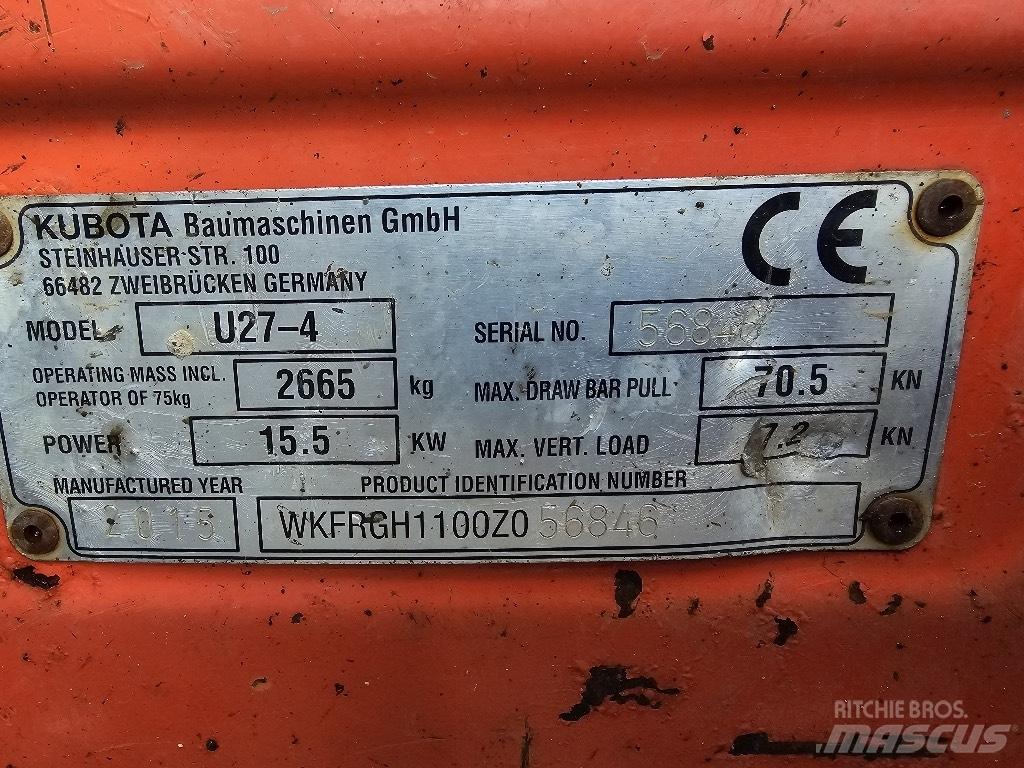 Kubota U 27-4 小型挖土機/掘鑿機<7t(小型挖掘機)