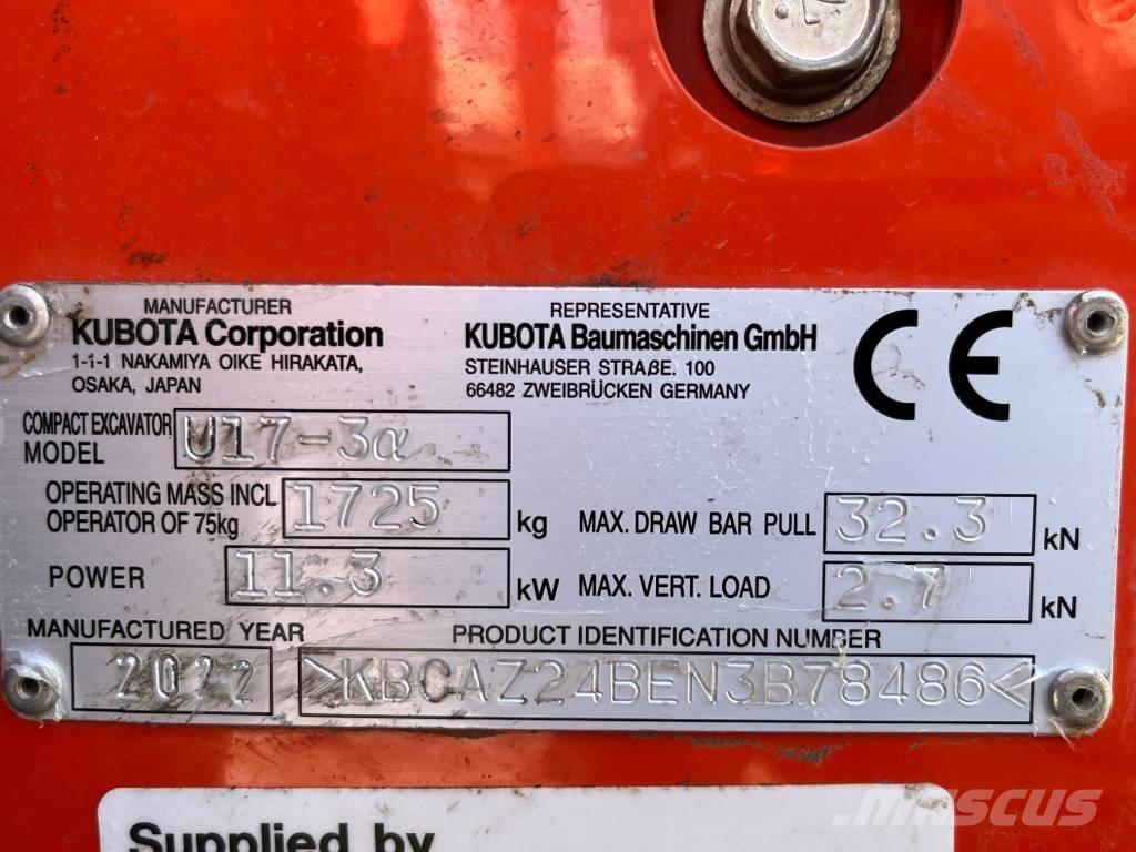Kubota U 17-3 小型挖土機/掘鑿機<7t(小型挖掘機)