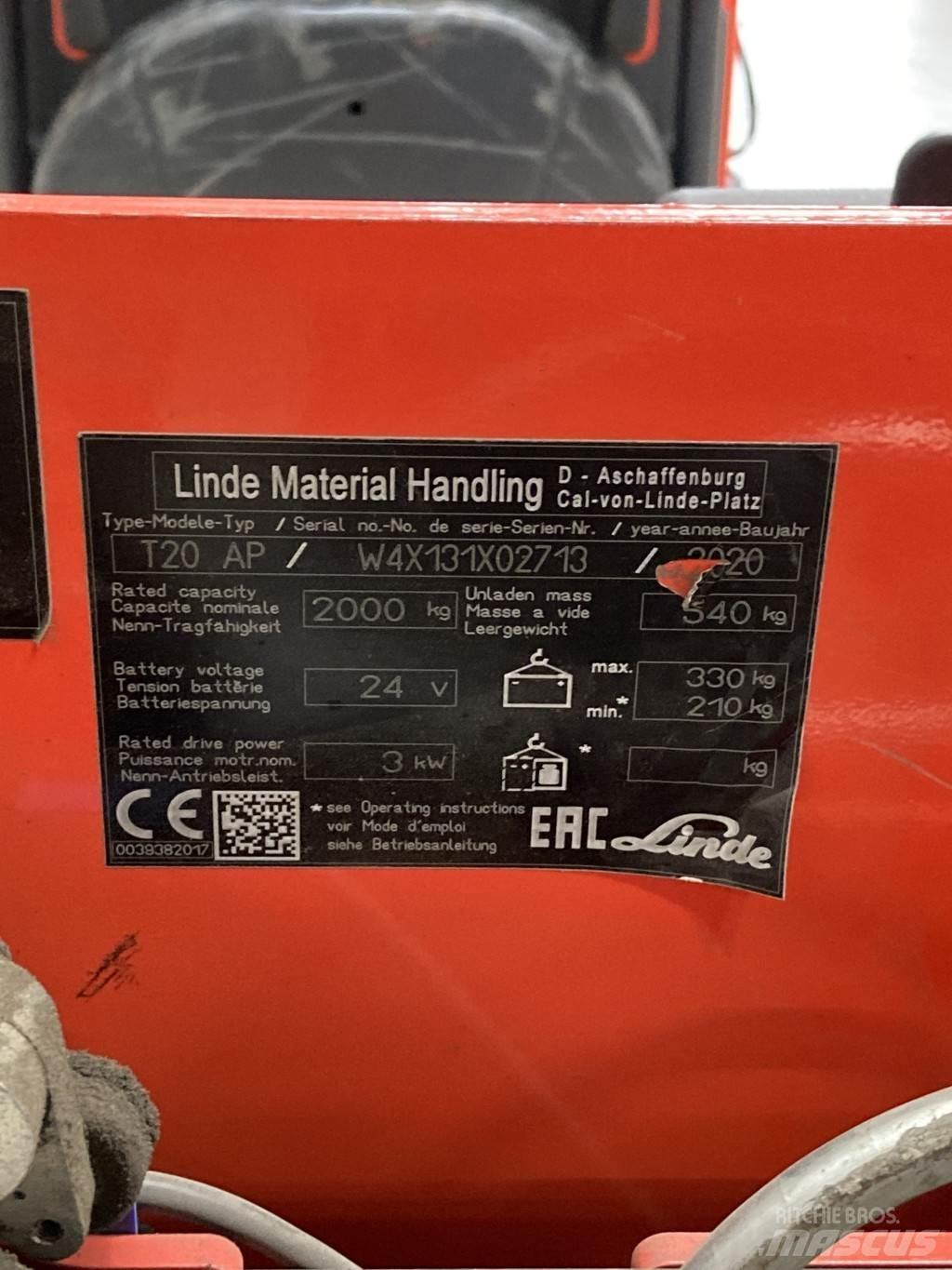 Linde T20AP kurz 低架升降機