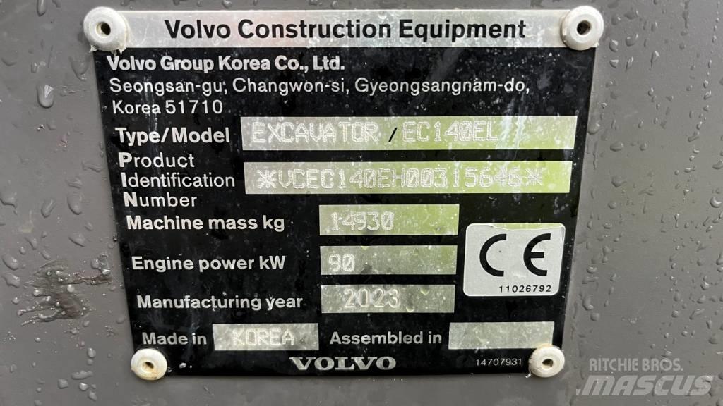 Volvo EC140EL 履帶式 挖土機/掘鑿機/挖掘機