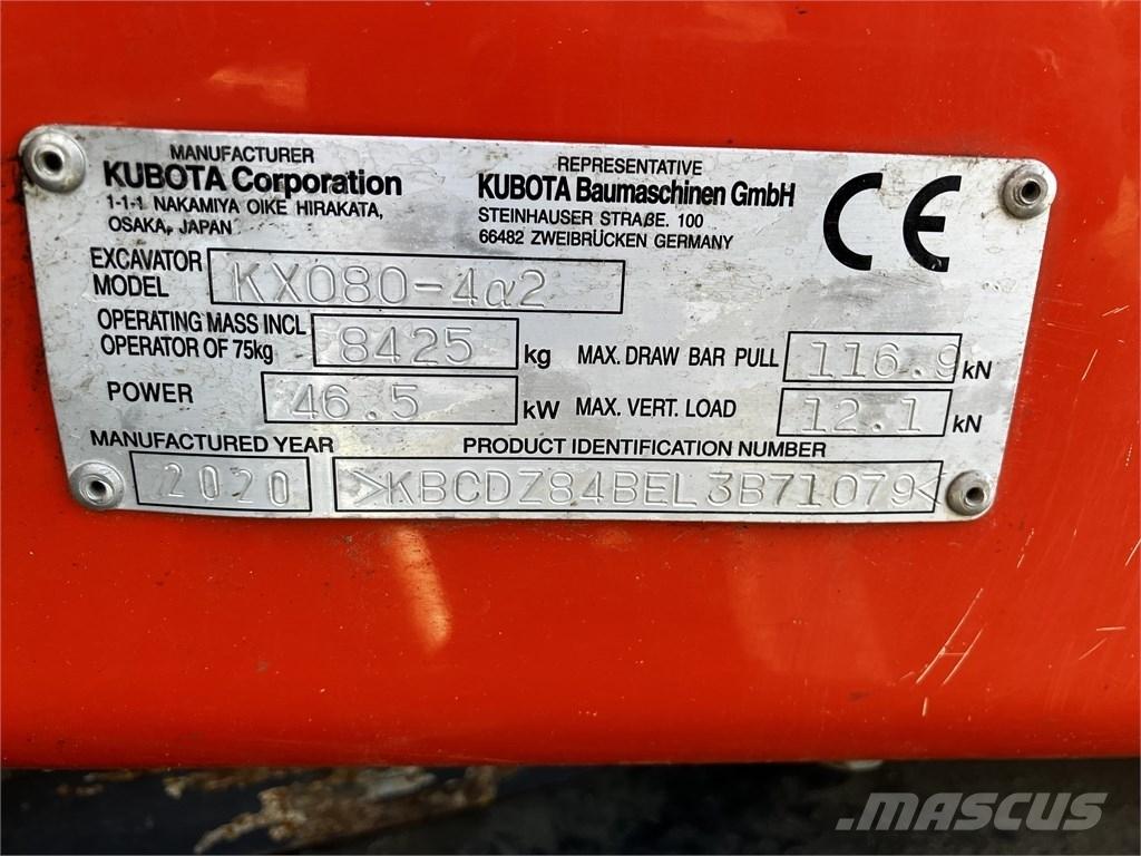 Kubota KX 080-4 A2 中型挖土機/掘鑿機/挖掘機 7t-12t