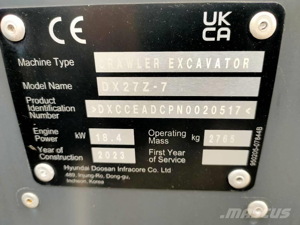 Doosan DX 27 Z 小型挖土機/掘鑿機<7t(小型挖掘機)