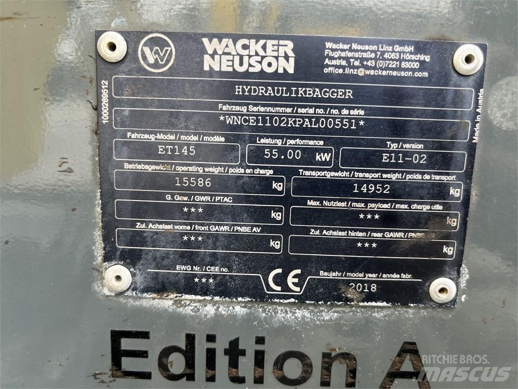 Wacker Neuson ET 145 履帶式 挖土機/掘鑿機/挖掘機