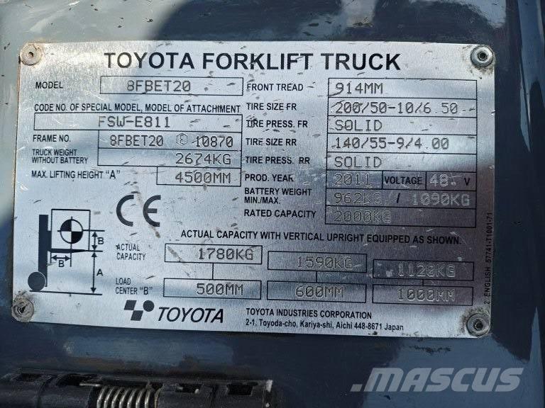 Toyota 8 FBET 20 電動堆高機