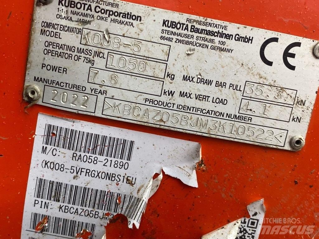 Kubota K008-5 小型挖土機/掘鑿機<7t(小型挖掘機)