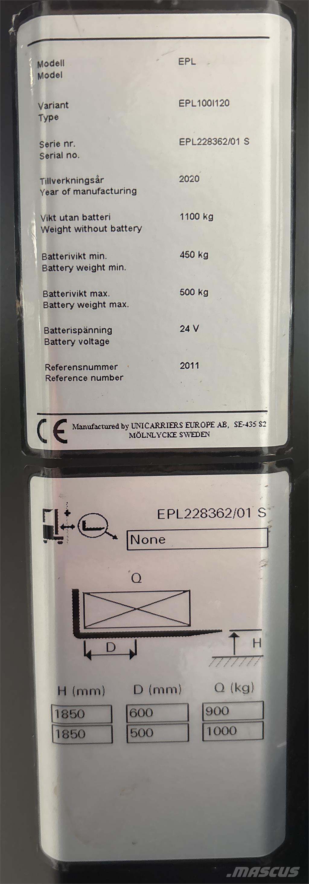 UniCarriers EPL100 低架裝載機
