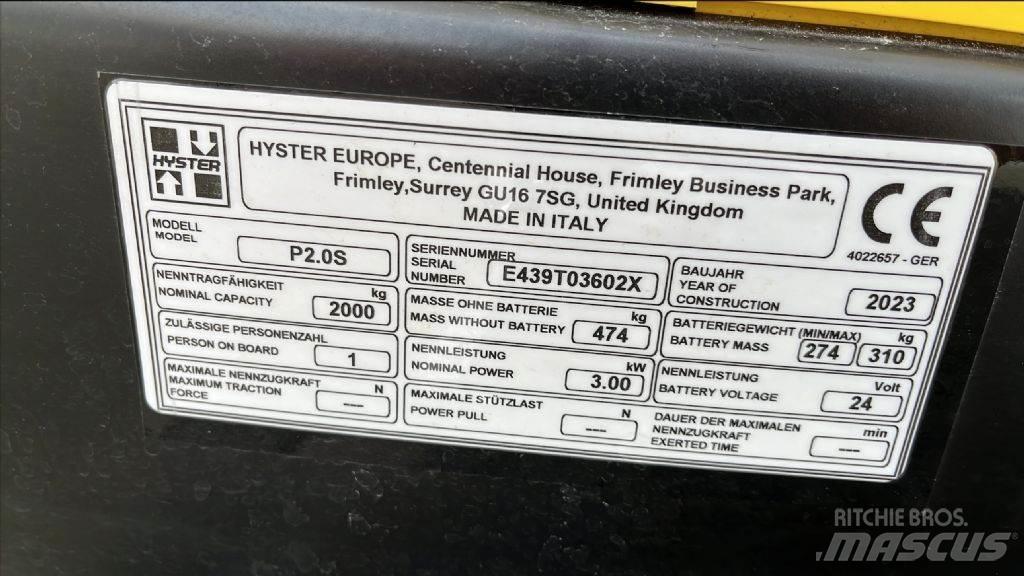 Hyster P 2.0 S 低架升降機