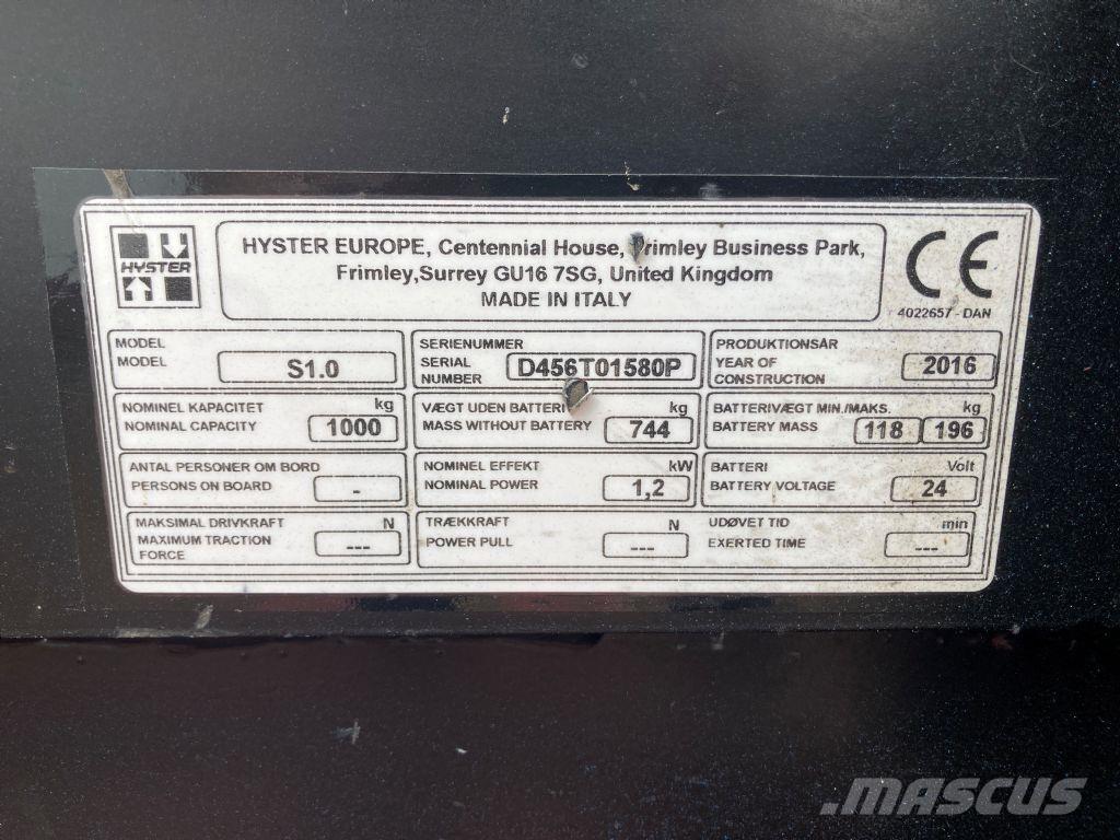 Hyster S 1.0 行走控制式堆積機