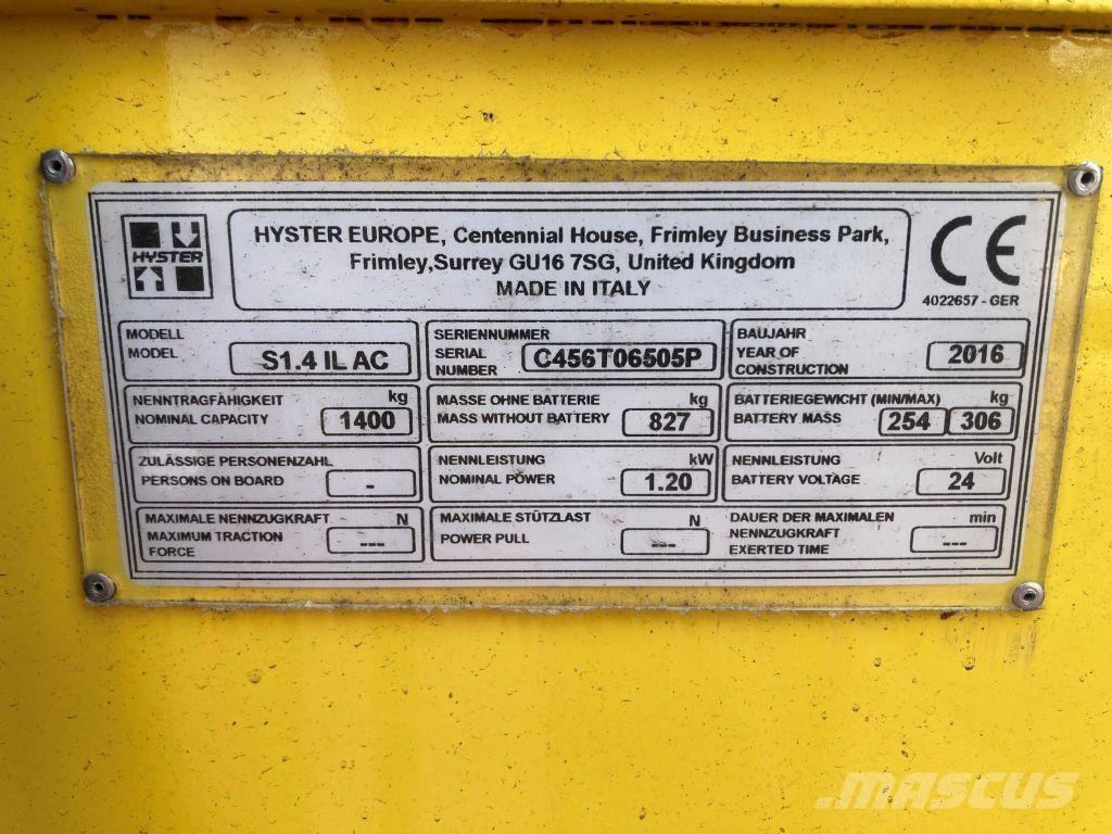 Hyster S 1.4 IL 行走控制式堆積機