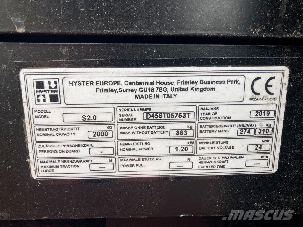 Hyster S 2.0 行走控制式堆積機