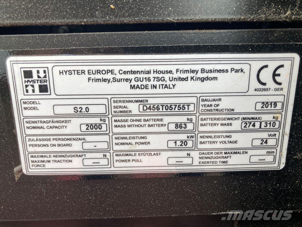 Hyster S 2.0 行走控制式堆積機