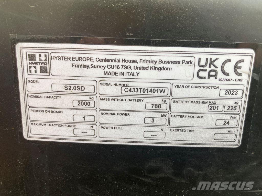 Hyster S 2.0SD 行走控制式堆積機