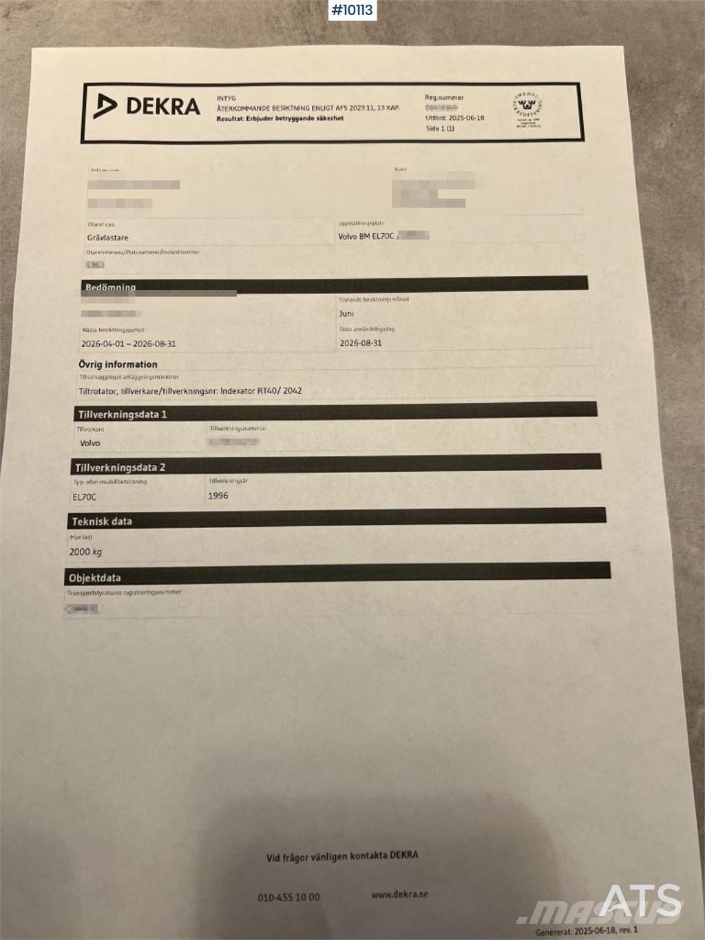 Volvo BM BM EL70C 反鏟裝載機