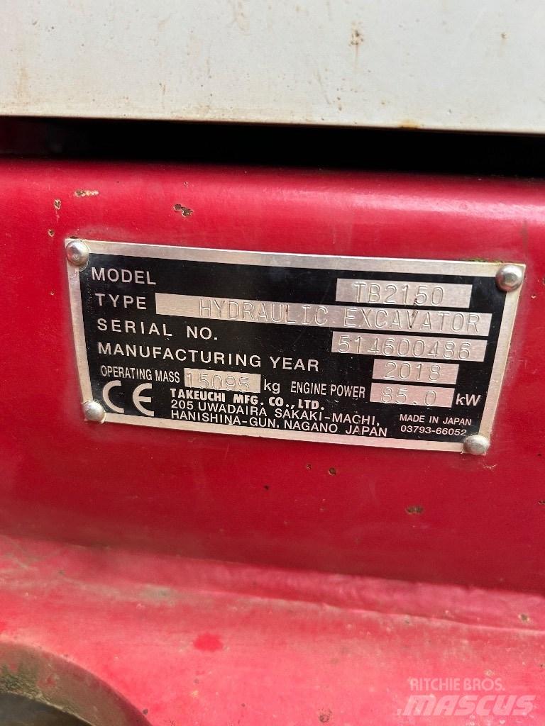 Takeuchi TB 2150 履帶式 挖土機/掘鑿機/挖掘機