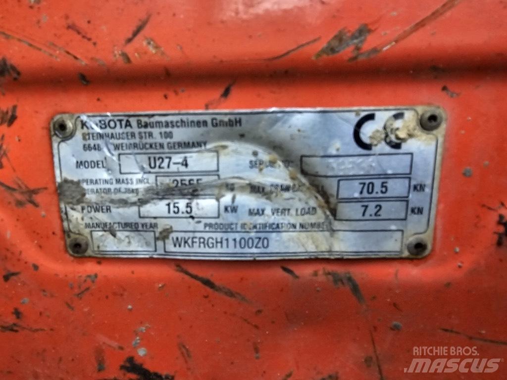 Kubota U 27-4 小型挖土機/掘鑿機<7t(小型挖掘機)