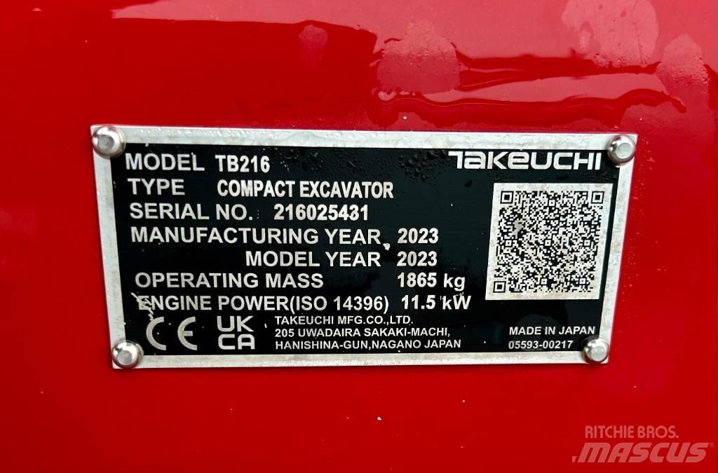 Takeuchi TB 216A V4 小型挖土機/掘鑿機<7t(小型挖掘機)