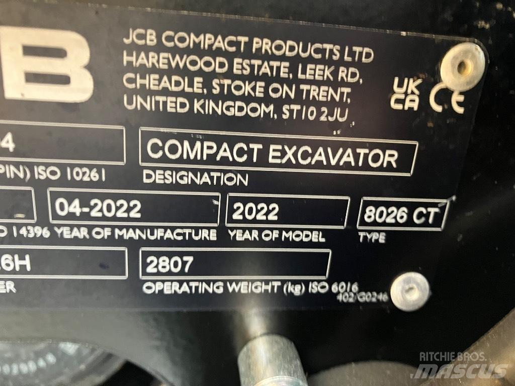 JCB 8026 CTS 小型挖土機/掘鑿機<7t(小型挖掘機)