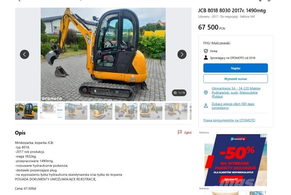 JCB 8030 小型挖土機/掘鑿機<7t(小型挖掘機)