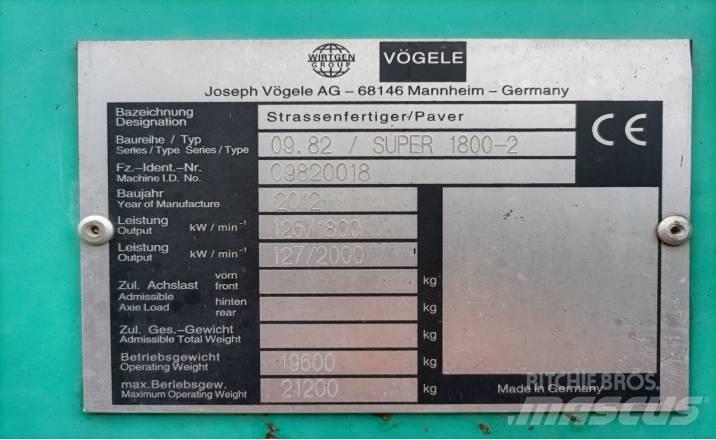 Vögele SUPER1800-2 瀝青攤舖機/鋪路機