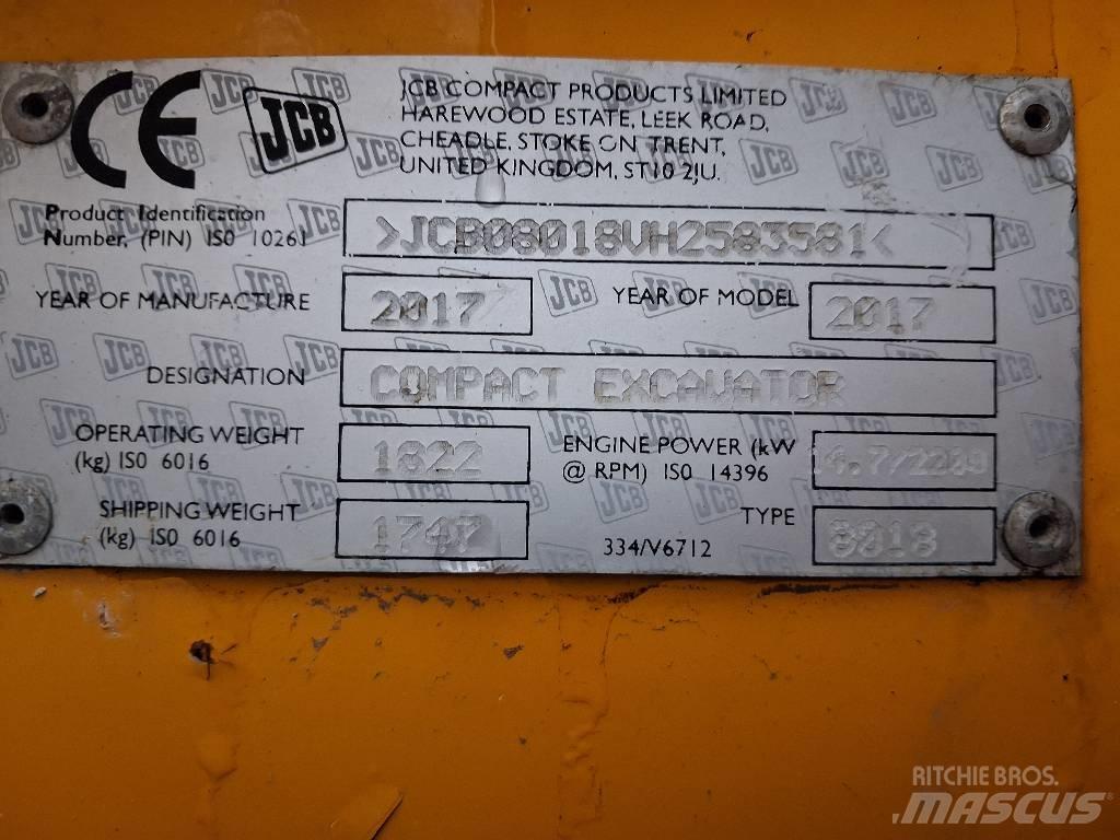 JCB 8018 CTS 小型挖土機/掘鑿機<7t(小型挖掘機)