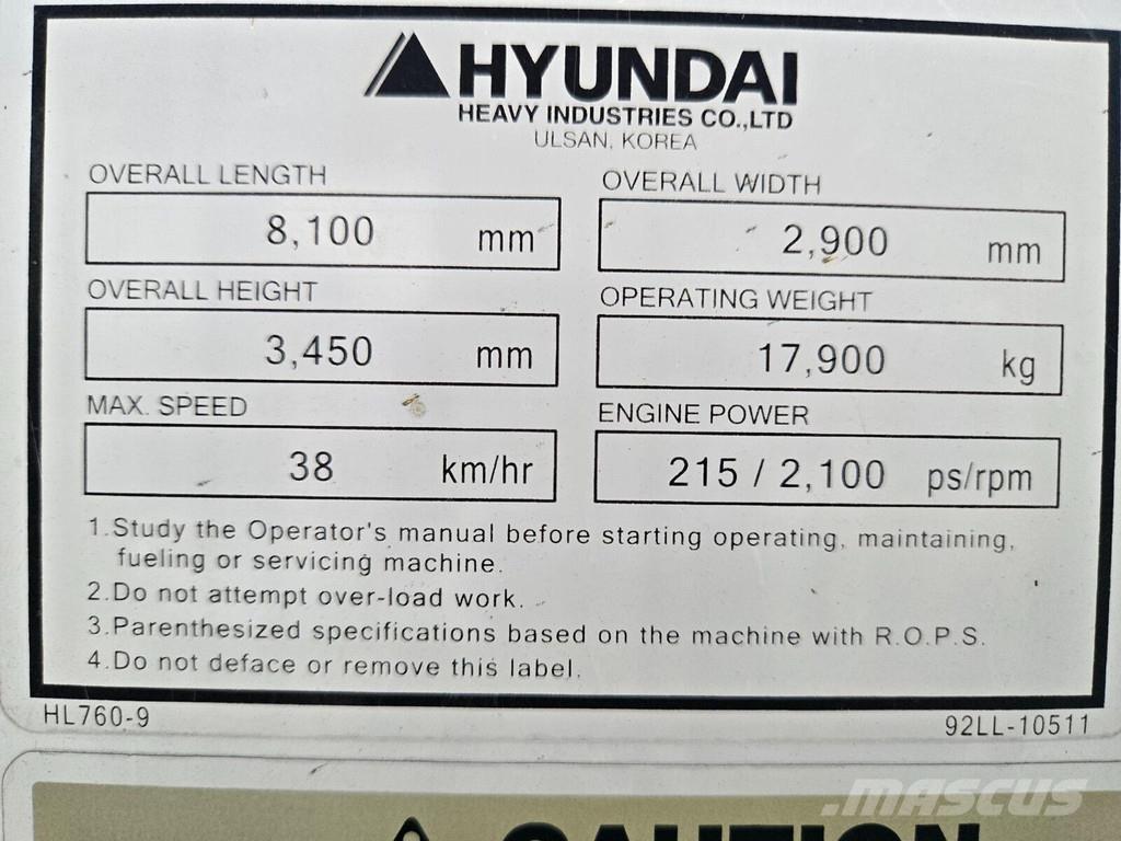 Hyundai HL760-9 輪胎式裝載機