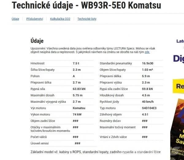 Komatsu WB 93 R 反鏟裝載機