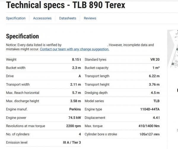 Terex TLB 890 反鏟裝載機