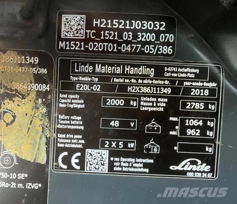 Linde E20L-02-386 電動堆高機