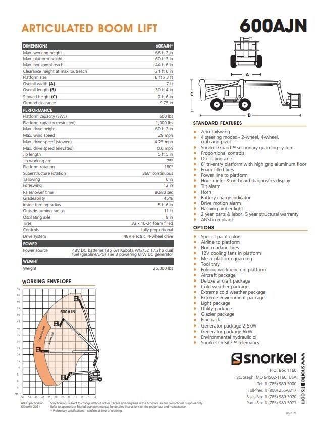 Snorkel 600AJN 曲臂高空作業車