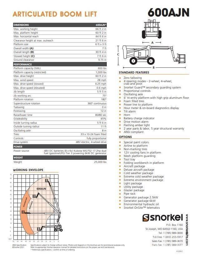 Snorkel 600AJN 曲臂高空作業車